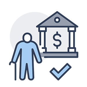 Schneider & Company - Person standing next to a bank icon, symbolizing financial security or banking services.