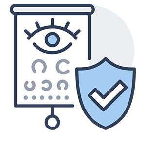 Schneider & Company - An icon depicting an eye chart with a shield and checkmark, symbolizing protected or verified vision health or eye care services.